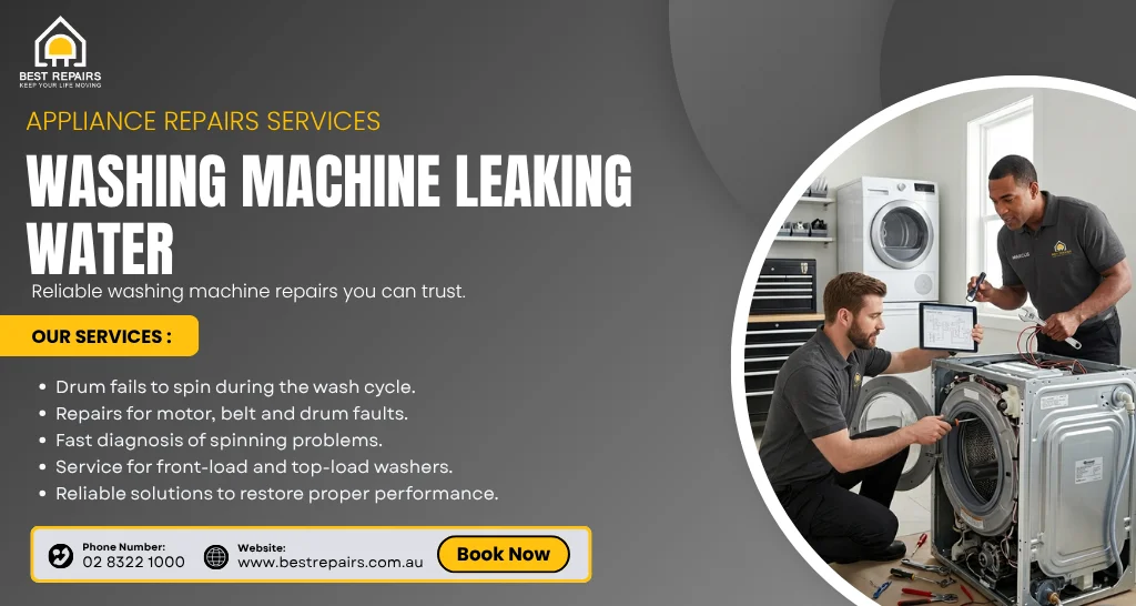 Washing machine leaking water onto the laundry room floor