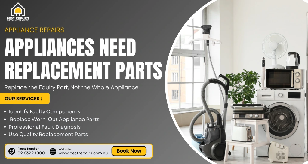 Appliance repair technician inspecting replacement parts